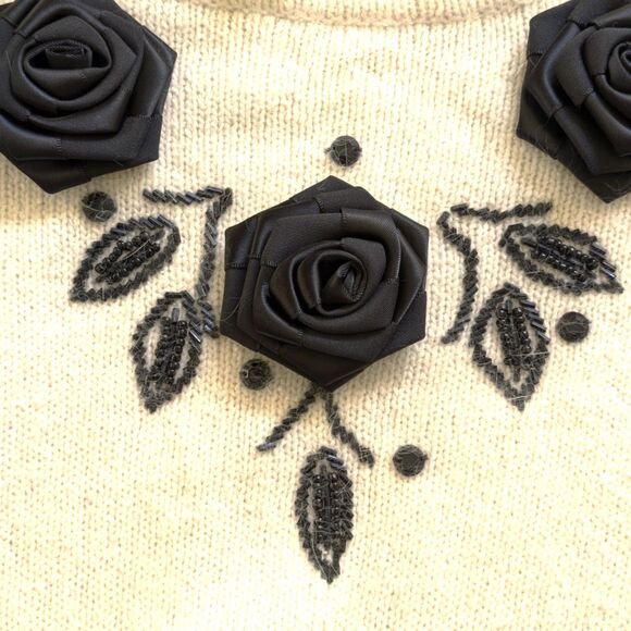 I.B. Diffusion Sweater VTG Size M Silk Angora Lambswool Rosettes Beads 80s - Picture 4 of 14